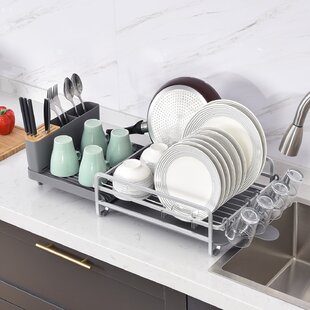 Aluminum Compact Dish Drying Rack with Microfiber Drying Mat 112050 –  Kingrack Home