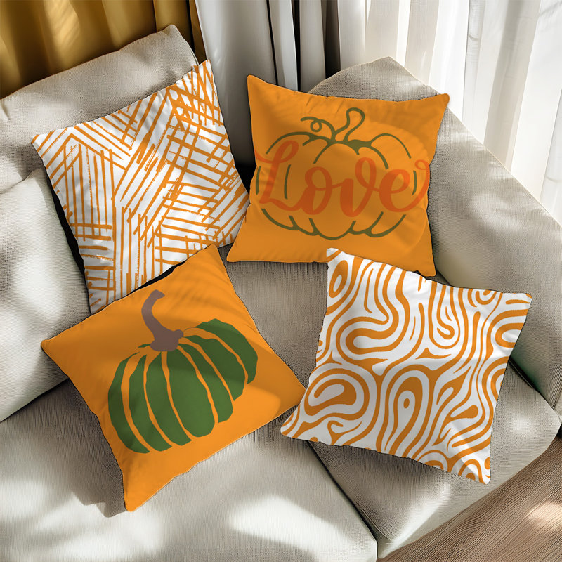 4 housses de coussin décoratives à motif abstrait de citrouilles