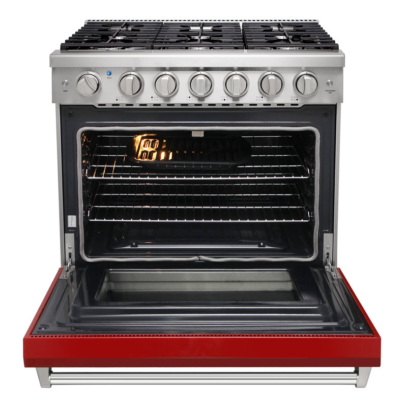 KOSTCH 36" Natural Gas Range 6.0 cu.ft. Freestanding Convection Oven Range Gas Stove, Red, Natural Gas