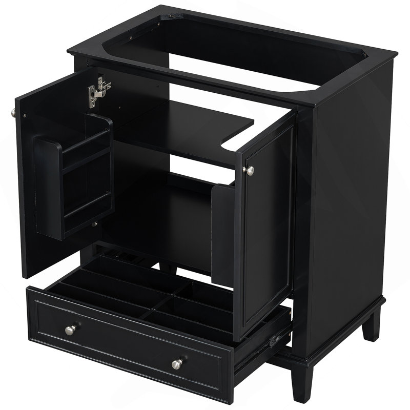 Meuble-lavabo 30 po sans lavabo, base seulement, armoire de salle de bain multifonctionnelle avec portes et tiroir, cadre solide et panneau de fibres à densité moyenne, noir