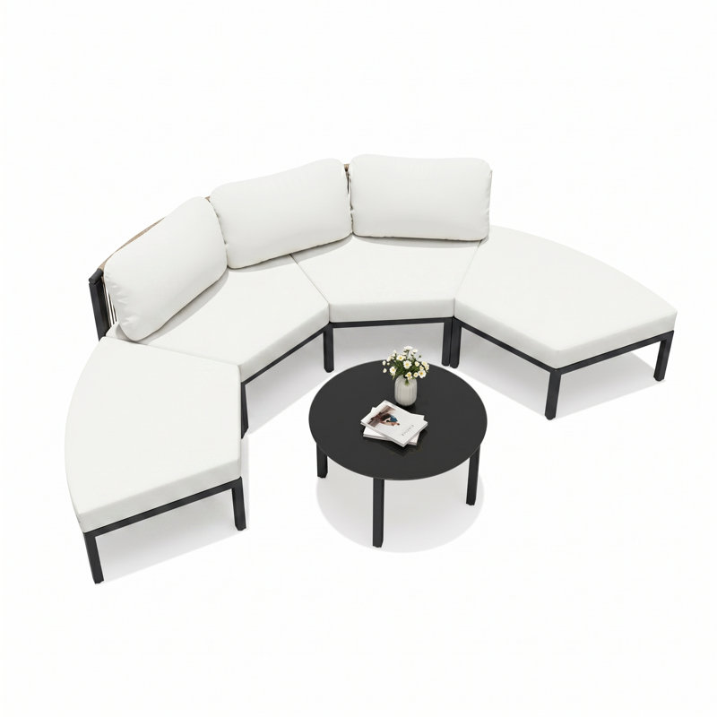 Ensemble de conversation avec canapé de patio en aluminium 5 pièces avec table, Beige
