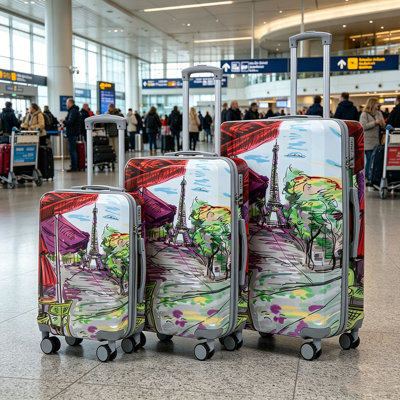20 po / 24 po / 28 po 3 pièces / ensemble dans une valise à roulettes pivotantes pour PC, avec valise de transport, avec motif imprimé et serrure à combinaison