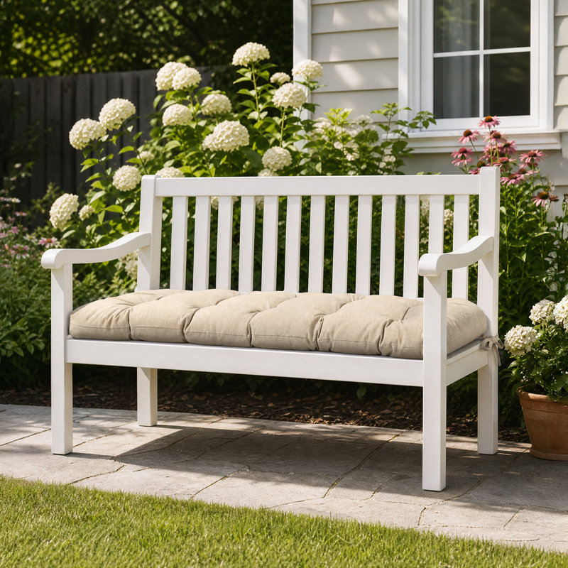 Aoodor Outdoor Polyester Tufted Bench Cushion, Khaki, 46" W x 19.7" D