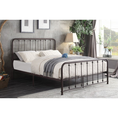 Grand lit plateforme robuste avec structure en métal au fini bronze foncé et amp; Aucun sommier tapissier requis (77 po x 60 po x H 46 po)