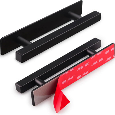 2 Pack Self Adhesive Cabinet Handles Matte Black No Drill Drawer Pulls Stick