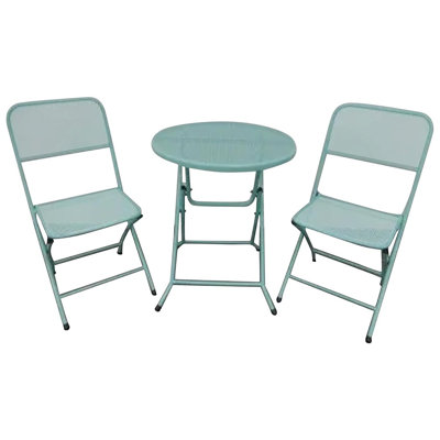 Powder-Coated Steel Mesh Outdoor Bistro Set – 1 Table And 2 Chairs, Blue