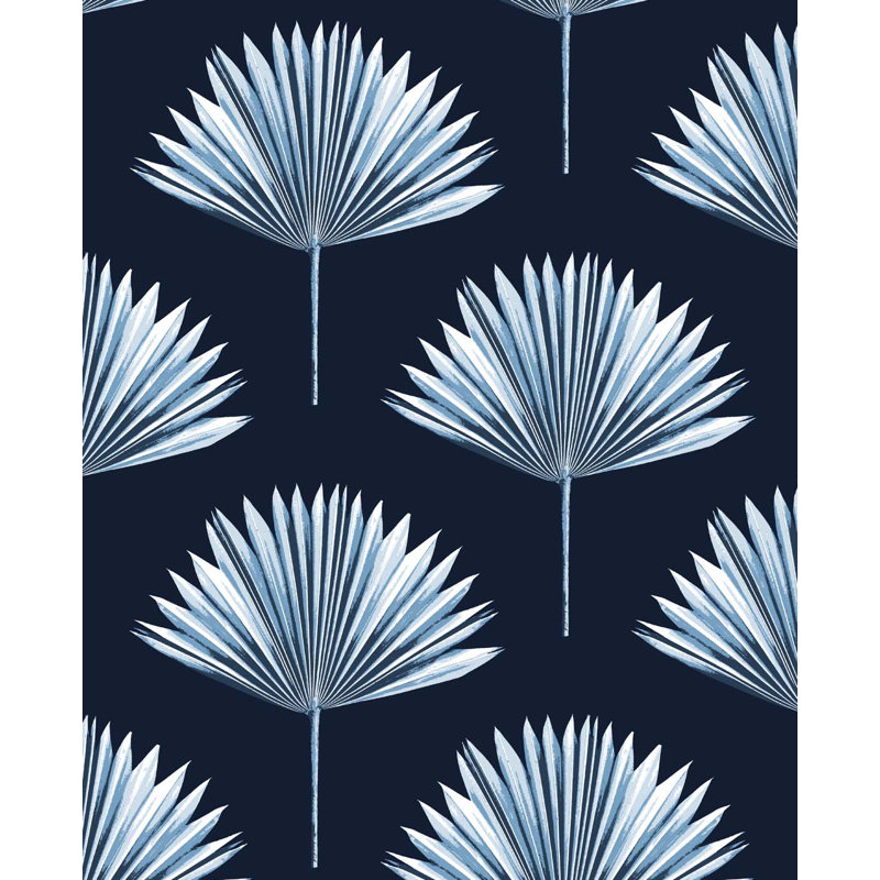Rouleau de papier peint adhésif palmier tropical L 18 pi x l 20,5 po Shila, Bleu marine