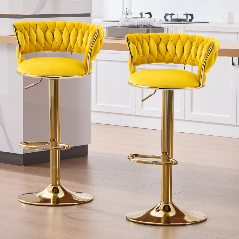 Tabourets de bar pivotants à hauteur réglable, Jaune