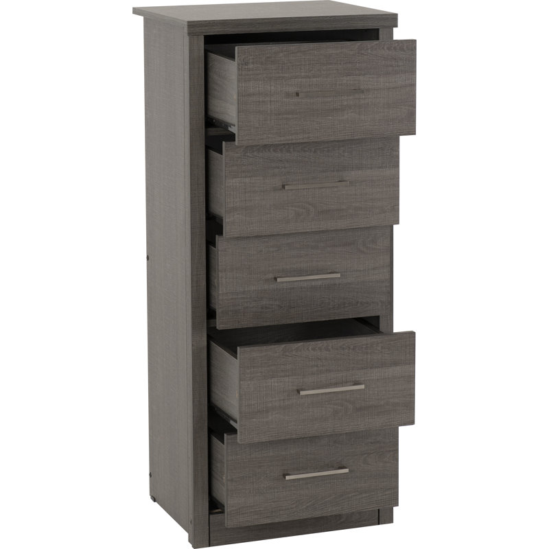 Kelton 5 Drawer 48Cm Tallboy, Black Wood Grain