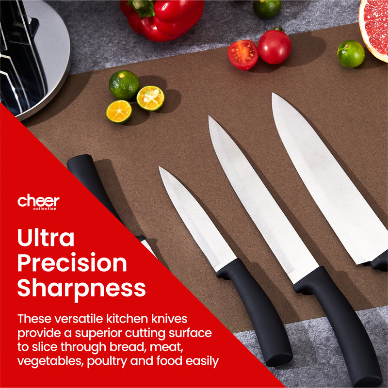 Cheer Collection 8 Piece Stainless Steel Kitchen Knife Set with Swivel Stand