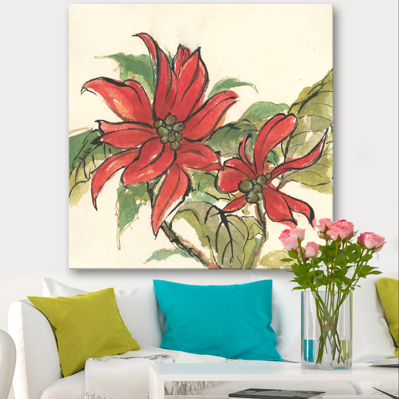 Poinsettia II, reproduction d'art sur toile tendue, H 16 po x l 16 po x P 1 po