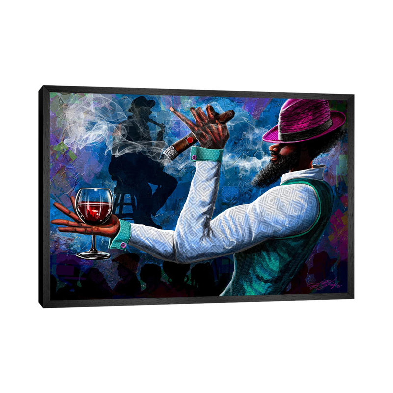Cigars And Brandy by DionJa'y - Floater Frame Gallery-Wrapped Canvas Giclée on Canvas, 45.72 cm H x 66.04 cm W, Black