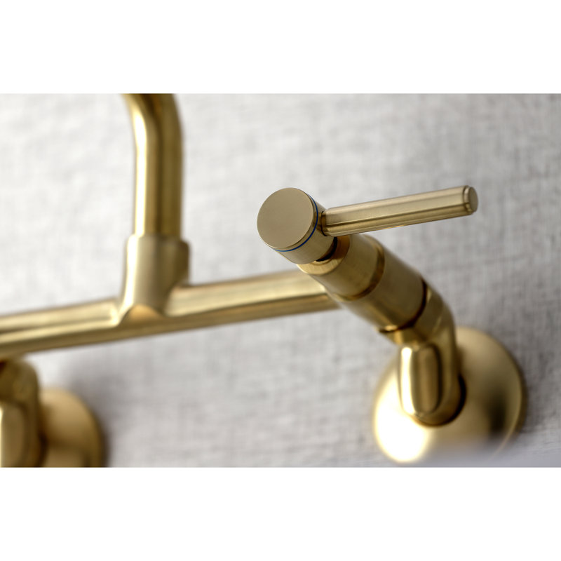 Kingston Brass Concord Double-Handle 2-Hole Wall-Mount Bridge Kitchen Faucet, Brushed Brass
