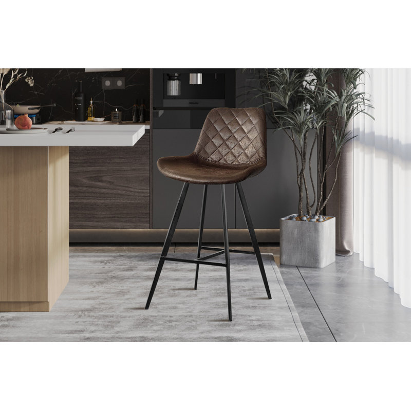 Upholstered Counter Stool with Metal Frame, Dark Brown
