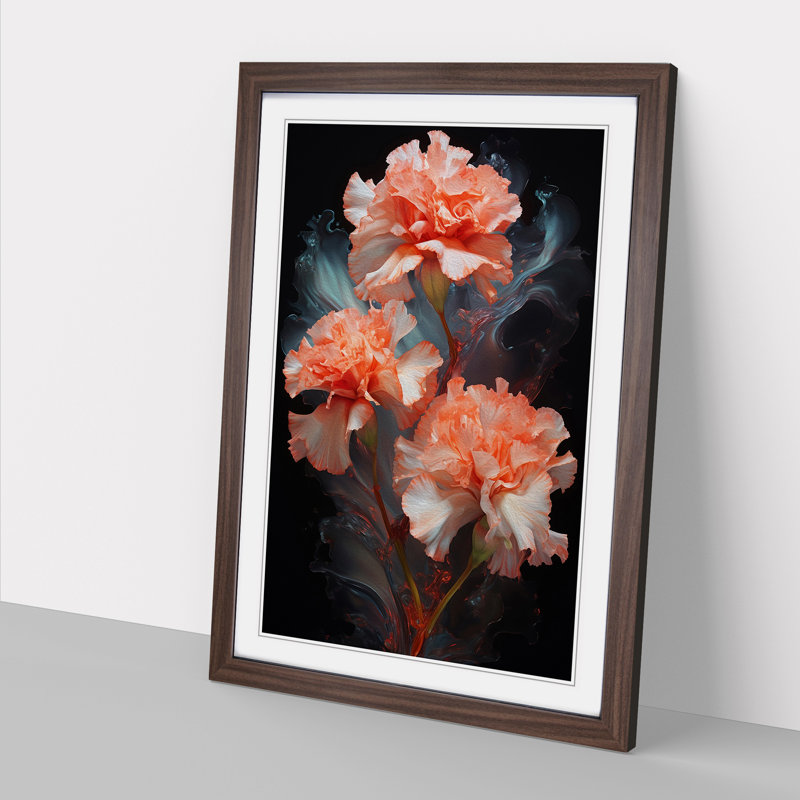 Carnation Flower Abstract No.2 - Single Picture Frame Print on Wood, 64cm H x 46cm W x 2cm D, Walnut