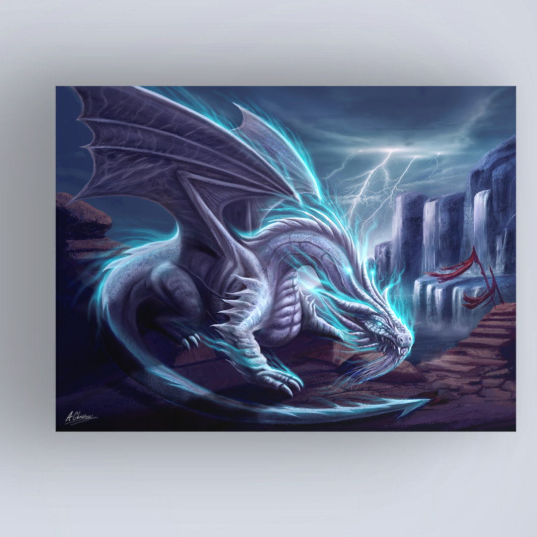 White Lightning Dragon by Anthony Christou - Wrapped Canvas Graphic Art on Canvas Trinx 