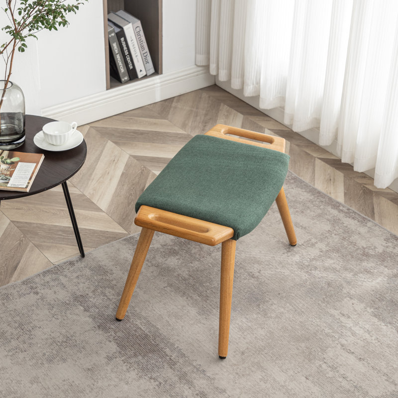 Kronsberger Upholstered Ottoman, Green Linen Blend