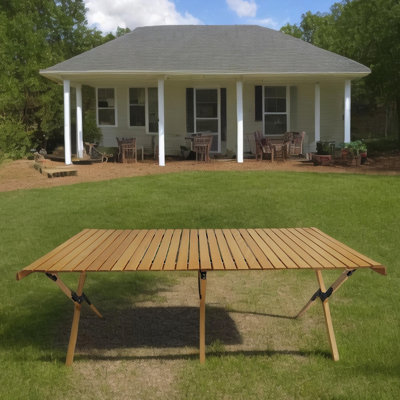 Multi-Function Wooden Foldable Portable Patio Dining Table, Natural Indoor