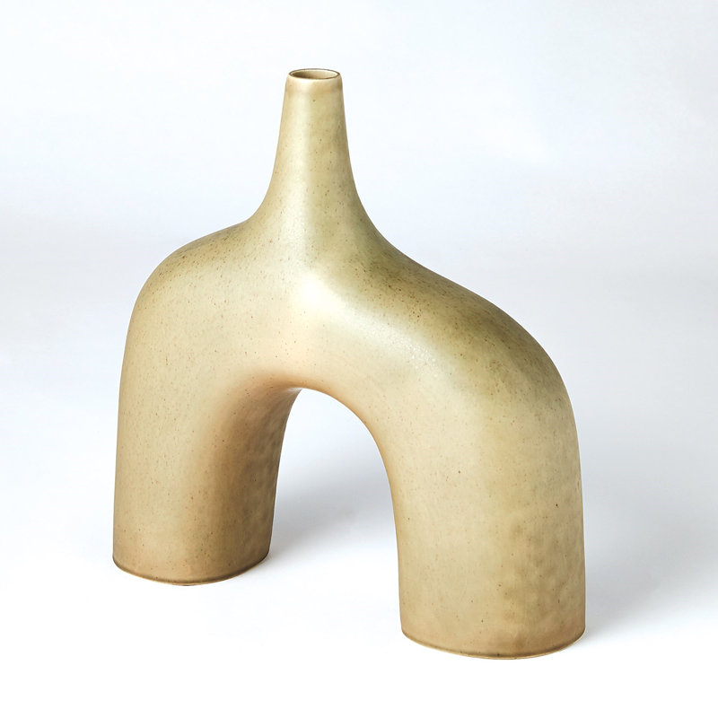 Handcrafted Earthenware Table Vase, 13" H x 13" W x 4" D, Sage