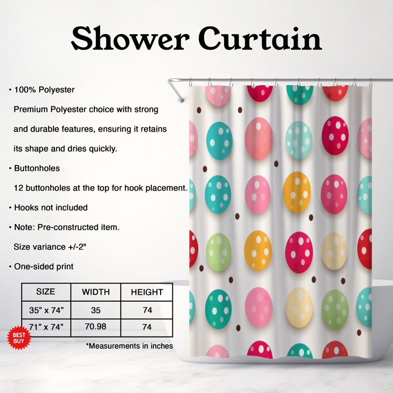 Rideau de douche à pois - Premium, H 74 po x l 71 po