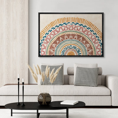 Sun Geometric Pattern Artwork Mid-Century Modern Boho Wall Art Decor for Bedroom