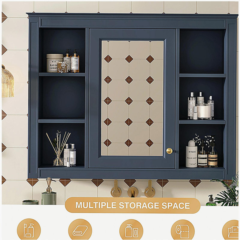 Armoire à pharmacie murale avec miroir 35 po x 27,5 po, Bleu