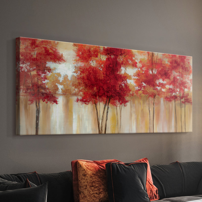 Arbres rouges - Toile tendue avec châssis - Prêt à accrocher, H 12 po x l 30 po