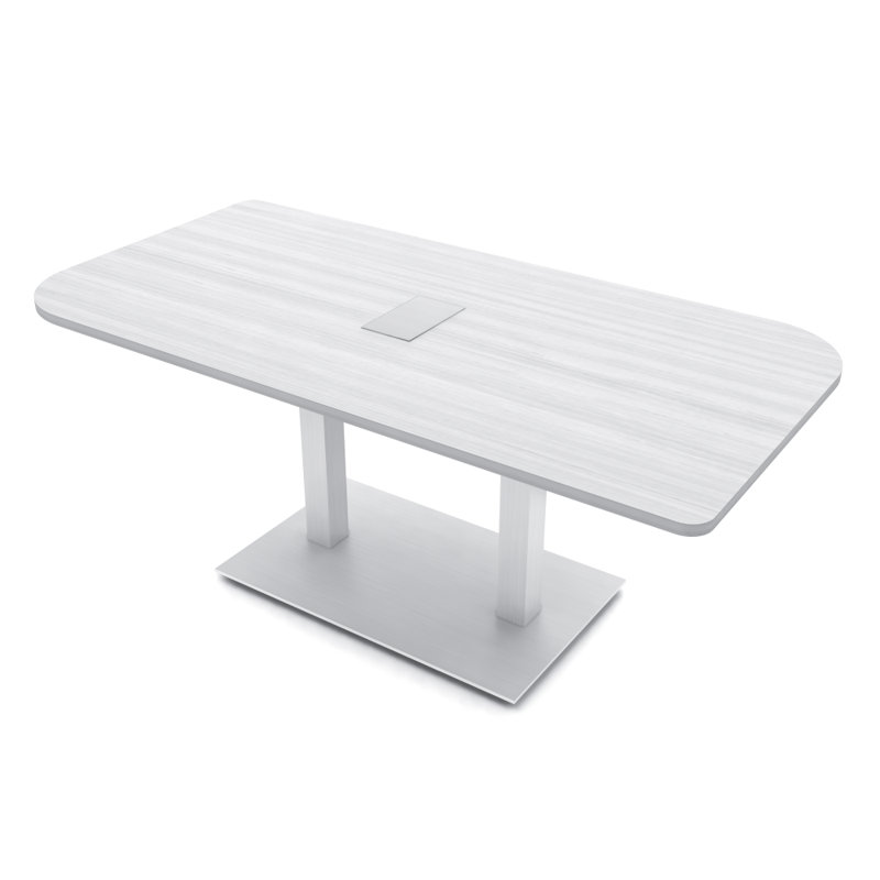 Table de conférence Ogren Duo avec double base en métal | Unité électrique, L 60 po x l 36 po, Cyprès blanc, Argent argent