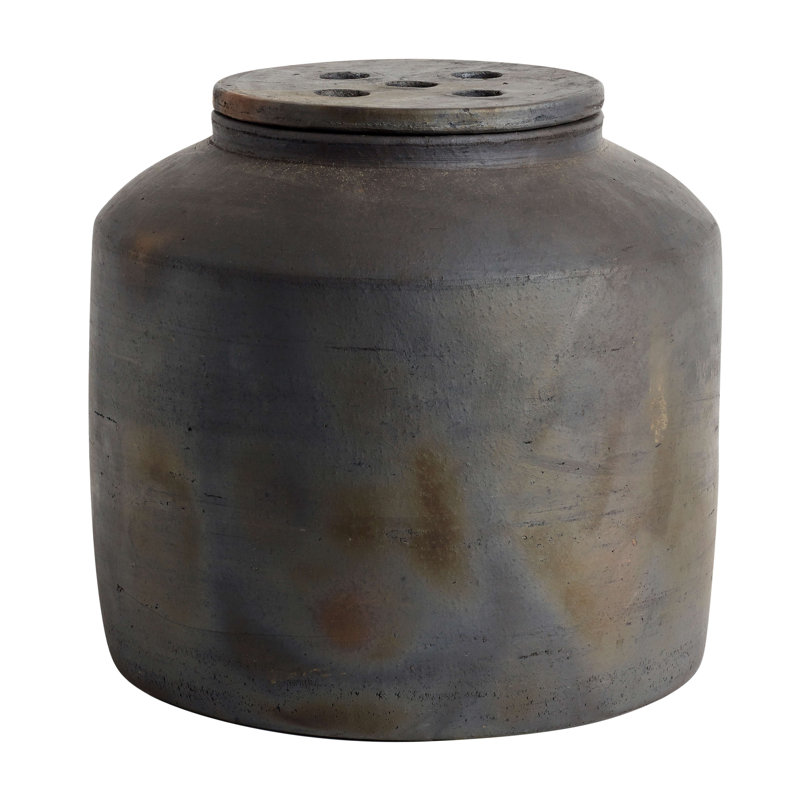 Vase de table en terre cuite Vivian, Noir, H 9,45 po x l 9,85 po x P 9,85 po