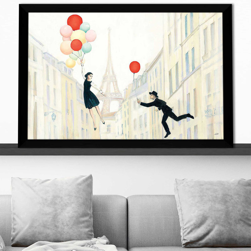 Aloft in Paris I par Julia Purinton - Peinture, Cadre noir, H 21,5 po x l 27,5 po x P 0,75 po