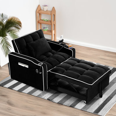 Fauteuil-lit ajustable, en velours noir, s'adaptant aux petits espaces et aux besoins variés du fauteuil convertible, pour une détente confortable