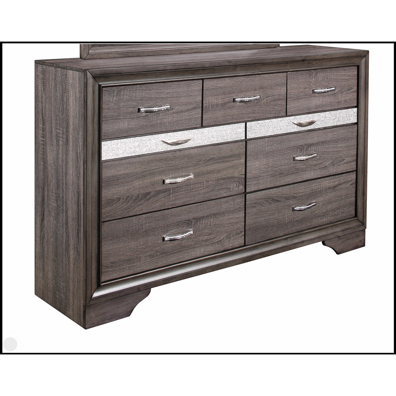 Commode Ryder Sparkle Grey avec neuf tiroirs spacieux et un tiroir à bijoux à doublure douce pour un rangement élégant