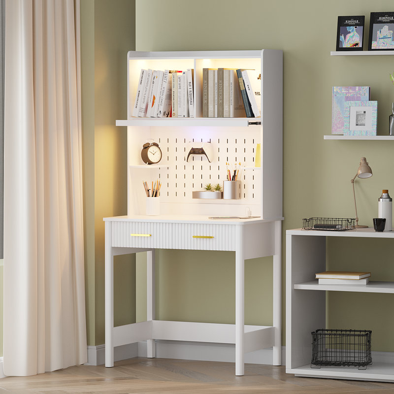 Writing Desk with Power Outlet, White