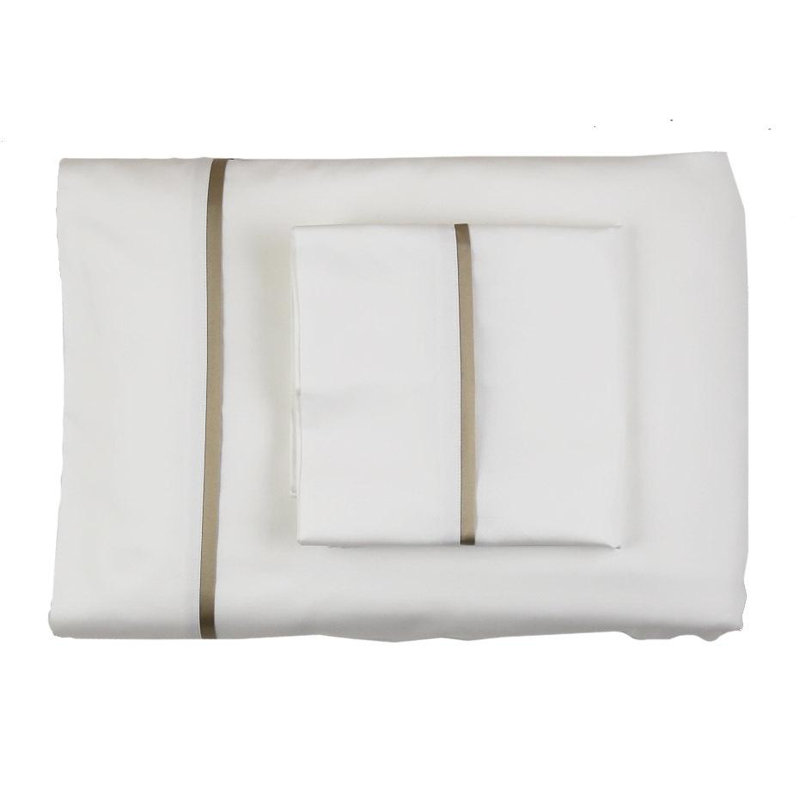 Silk Trim Sheet Set, King Sheet Set with 2 Pillowcases, White/Mystery