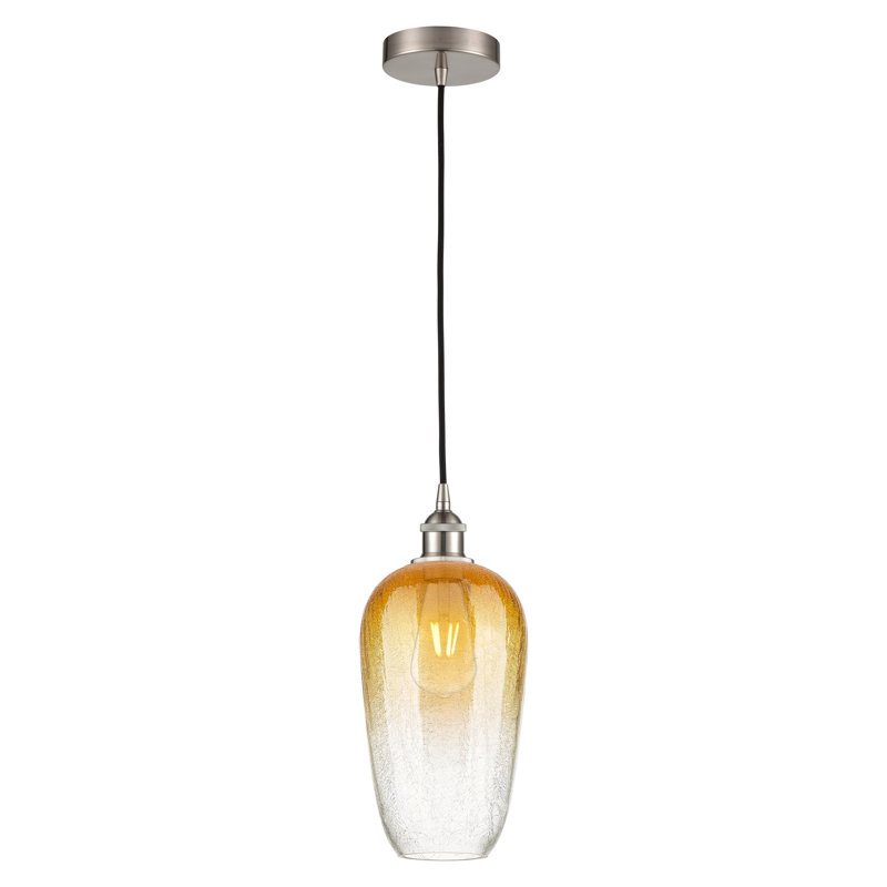 Edison - Caroline - Mini-luminaire suspendu à cordon 1 lumière 7 po, Ambre, Nickel satiné brossé