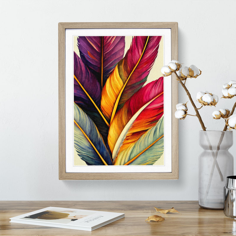 Beauteous Feathers - Single Picture Frame Print, 64cm H x 46cm W x 2cm D, Oak Framed