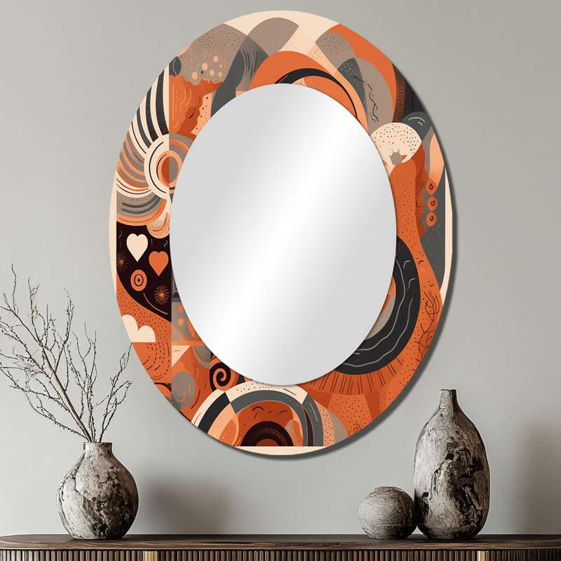 Evolving Abstractions IV - Miroir mural orange Mid-Century, 40 po x 30 po