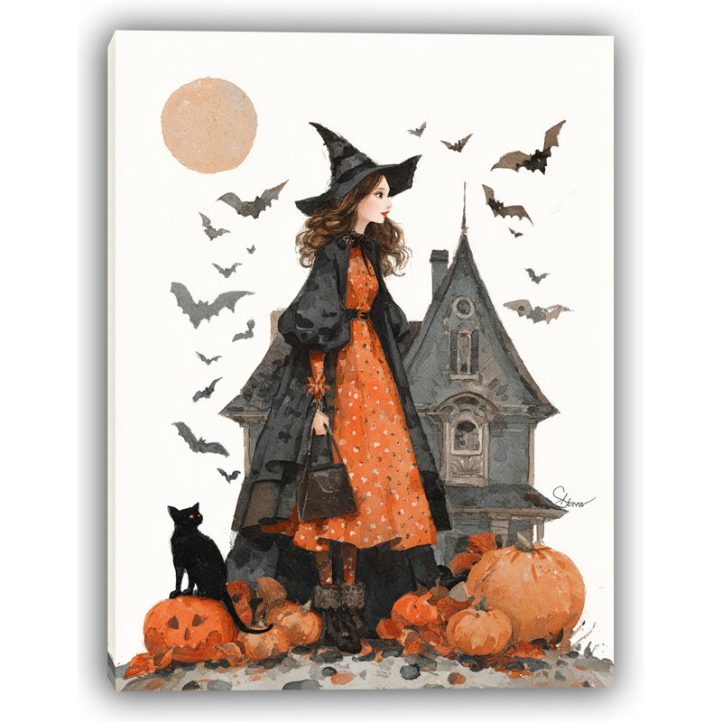 Haunted Harvest Witch - Art mural sur toile tendue, H 36 po x l 24 po