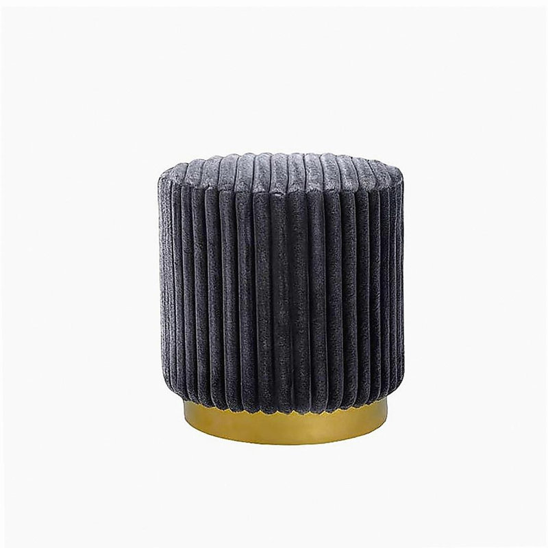 Tabouret décoratif rond à base dorée en tissu de fourrure d'acier inoxydable contemporain gris foncé, Gris foncé