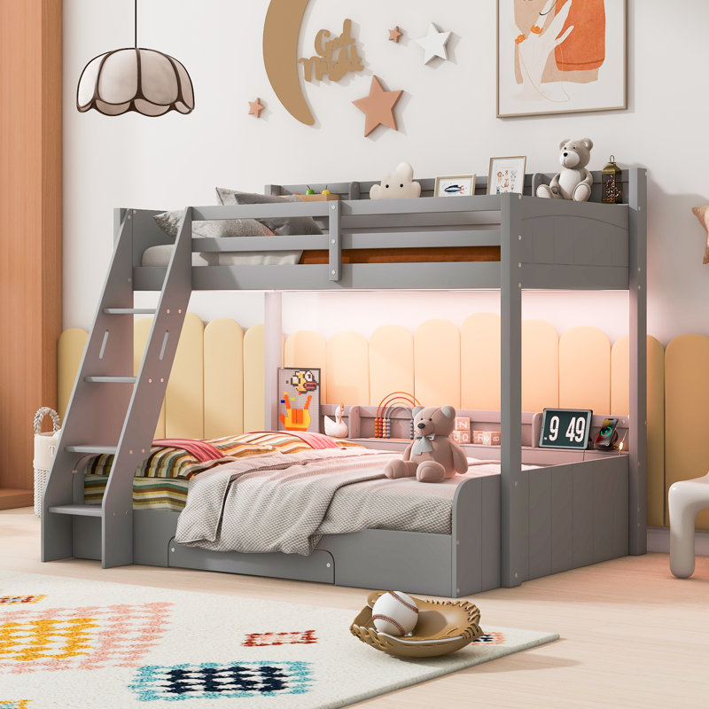 Twin Over Full Bunk Bed With Storage, Gray