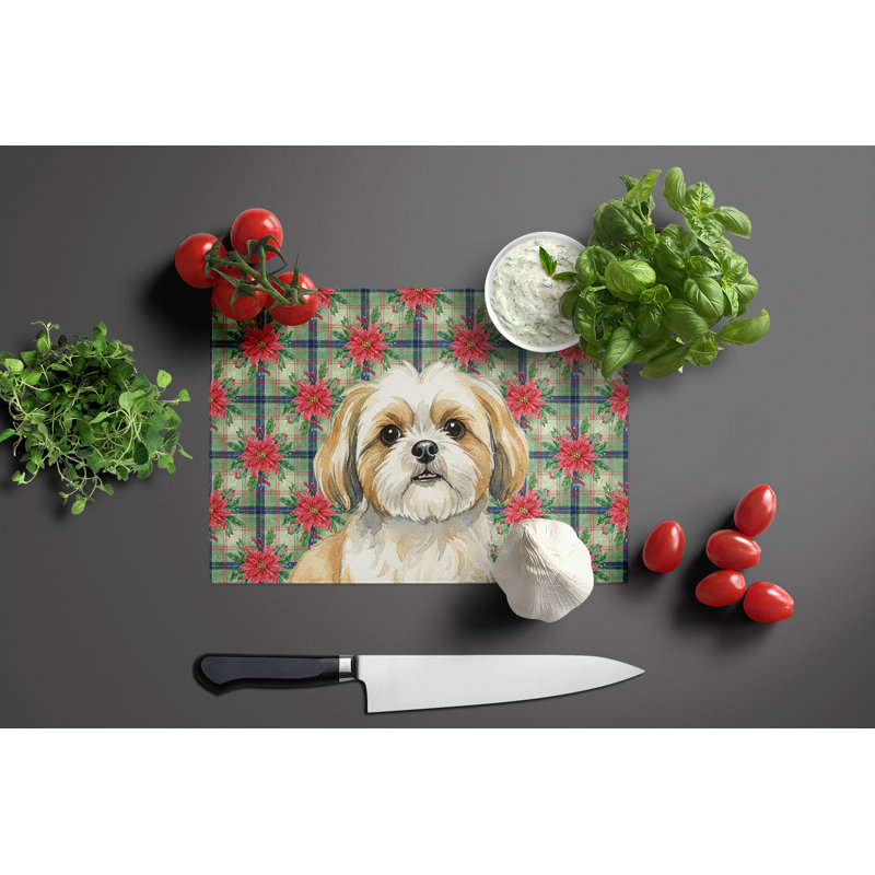 Planche à découper en verre doré et blanc Shih Tzu