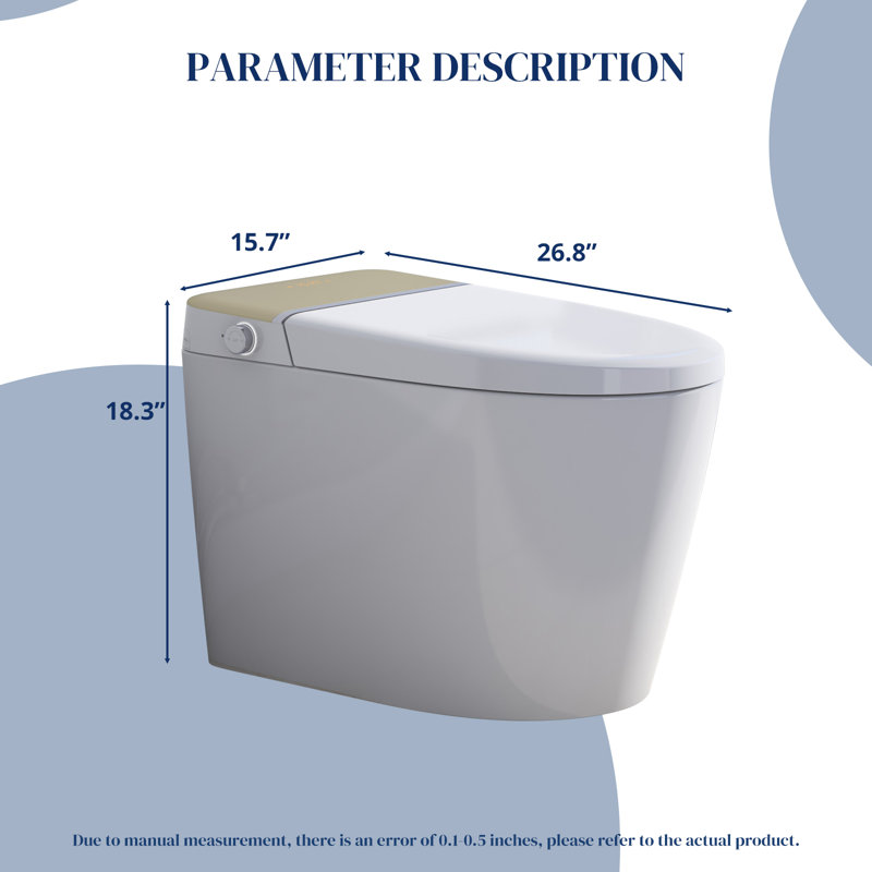 Toilette à bidet allongée avec couvercle à ouverture / fermeture automatique, siège chauffant et lavage à l'eau chaude
