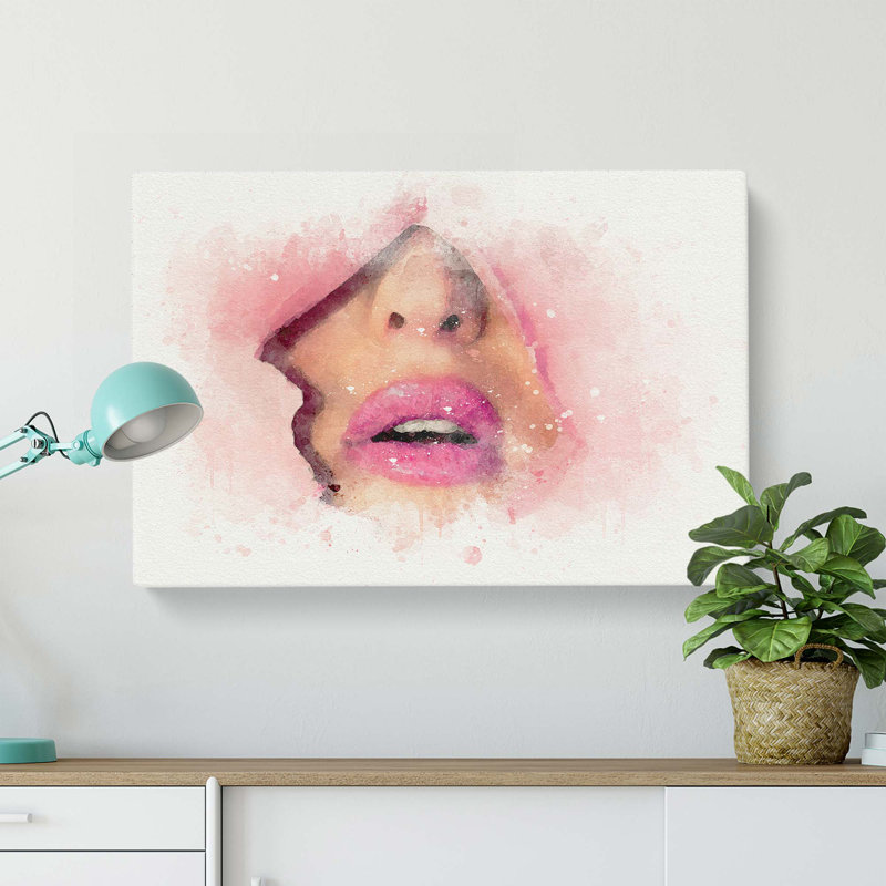 Pink Lips Breaking Through In Abstract - Wrapped Canvas Print, 50cm H x 76cm W x 3cm D