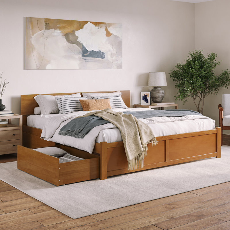 Orlando Solid Wood Platform Bed with Panel Footboard & Storage Drawers, King