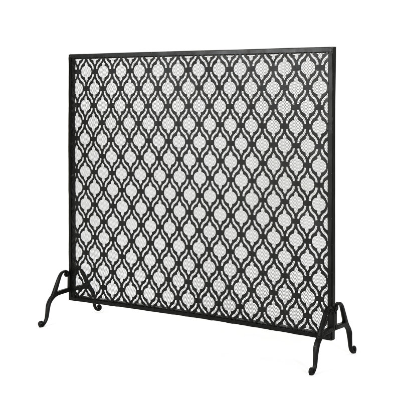Pare-étincelles en fer simple à panneau, aspect contemporain à cercles superposés, finition noire, profondeur de 38,92 po, largeur de 11,46 po, hauteur de 35,75 po, protège les cendres et la fumée, panneau d'écran à assembler, concept moderne