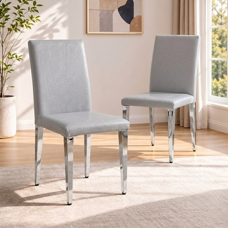 Chaise parsons moderne avec pieds robustes en métal (ensemble de 2), Gris, 2,  Silver