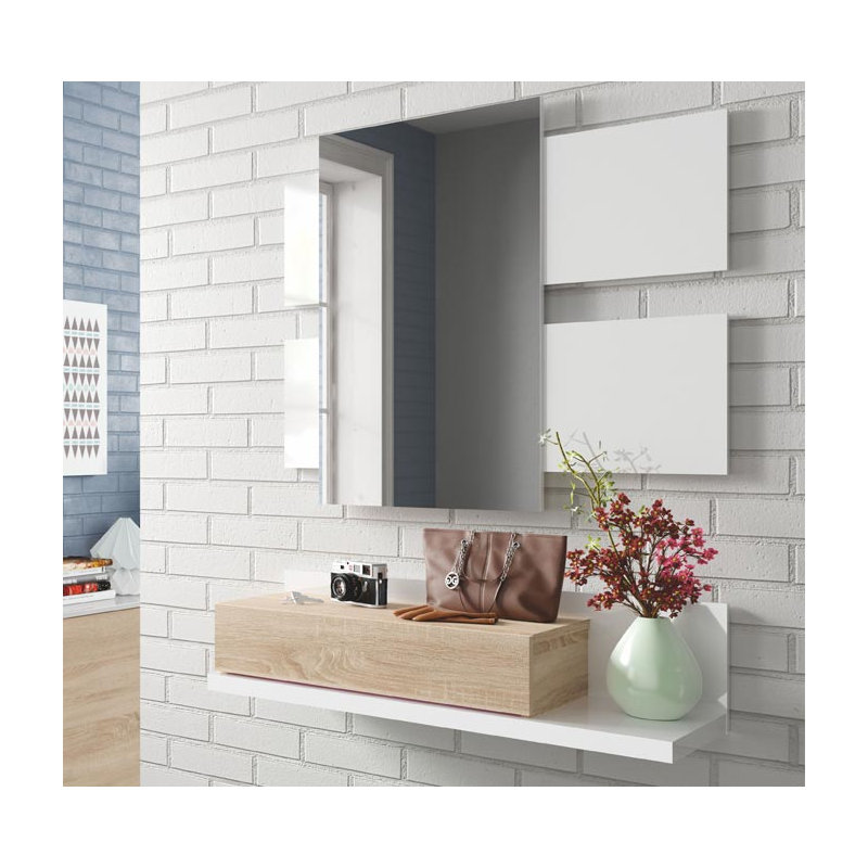 Esmeraldo Suspended Entrance Hall with Mirror, Cabinet with Drawer for Entrance, 75x29h90 cm, Walnut/White