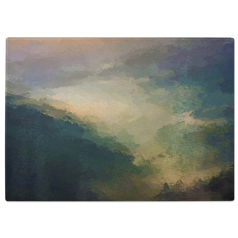 Tempered Glass Valley Mist in Abstract Cutting Board, 39 cm W x 28.5 cm L