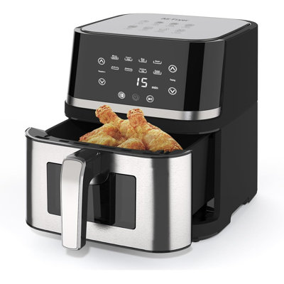 Grande friteuse à air numérique en acier inoxydable de 8 pte AboveMoon avec fenêtre pour la cuisine, antiadhésive, écran tactile, 400F, appareils de cuisine, panier antiadhésif, séchoir à air