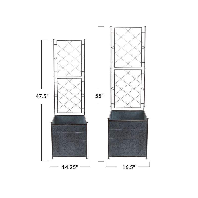 Jardinières en métal galvanisé 2 pièces avec treillis